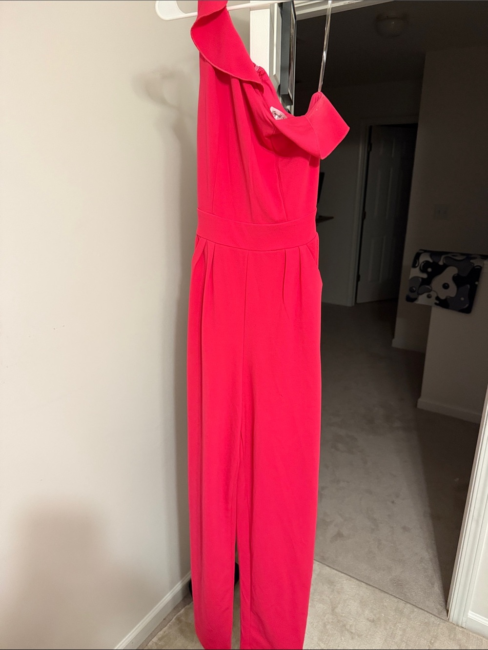 Emerald Sundae Bright Pink One-Shoulder Wide-Leg Jumpsuit